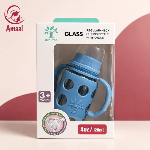 Minitree Glass Feeding Bottle With Handle (4oz / 120ml)