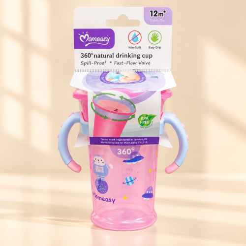 Momeasy 360° Natural Drinking Cup – Spill Proof Baby Training Cup with Easy Grip Handles