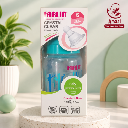 Farlin Crystal Clear Polypropylene Feeding Bottle – Anti-Colic Silicone Nipple Bottle (140ml)