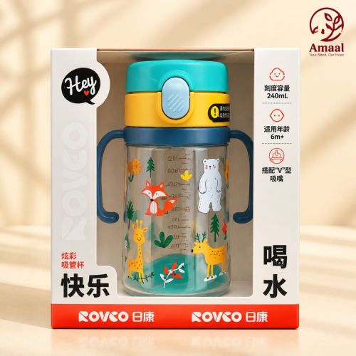 Rovco Smart Baby Straw Cup with Easy Grip Handles Secure Lid Design – 240ml