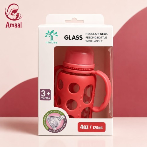 Minitree Glass Feeding Bottle With Handle (4oz / 120ml)