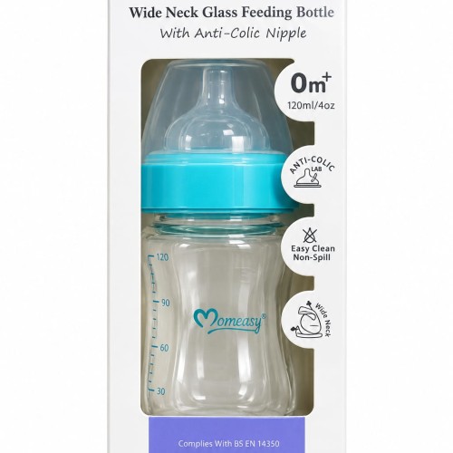 Momeasy Wide Neck Glass Feeding Bottle Nipple – 120 ml
