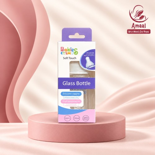 Babies Cosmo Soft Touch Glass Feeding Bottle 120ml – 3m+
