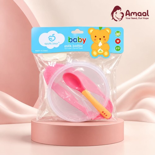 Apple Bear Baby Feeding Bowl &amp; Spoon Set – PP Material