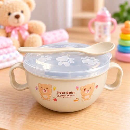 Baby Feeding Bowl with Lid  Spoon – Double Handle Kids Bowl