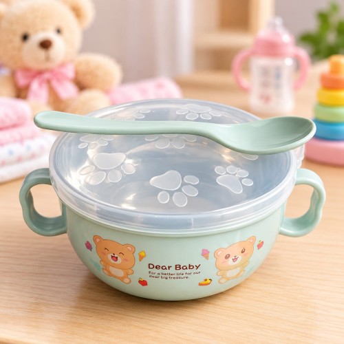 Baby Feeding Bowl with Lid  Spoon – Double Handle Kids Bowl
