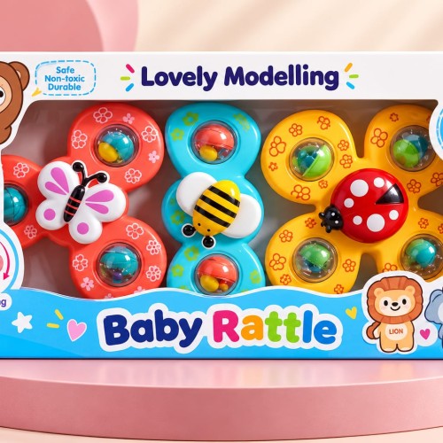 Little Tin Lion Baby Rattle and  Suction Spinner Toy Set – 0M+