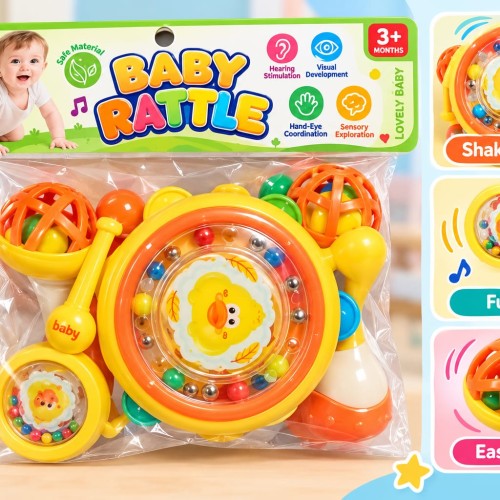 Baby Rattle Toy Set – Colorful Sensory Rattles 3M+