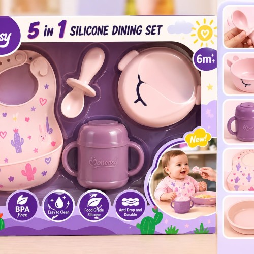 Momeasy 5 in 1 Silicone Baby Dining Set – BPA Free, 6M+
