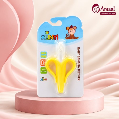 XUNYI Baby Banana Teether – BPA Free Liquid Silicone, 0M+