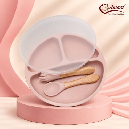 Baby Silicone Suction Plate with Spoon (3 Compartments)