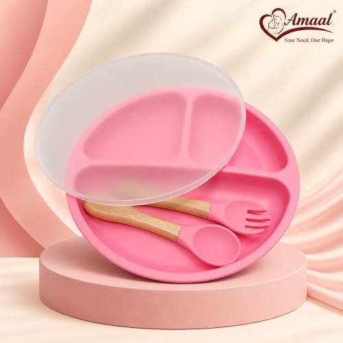 Baby Silicone Suction Plate with Spoon (3 Compartments)