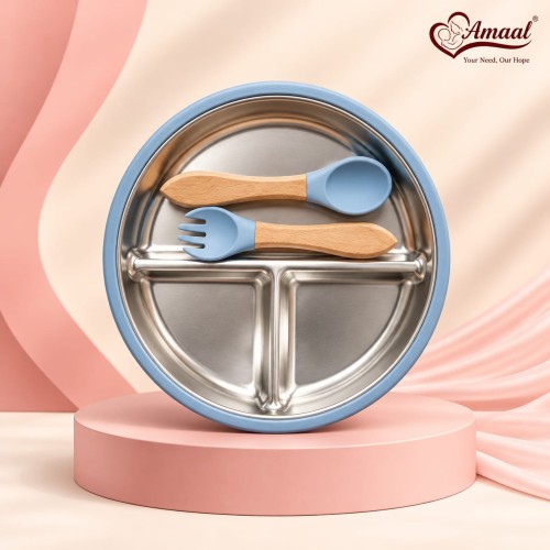 Baby Silicone and Stainless Steel Divided Plate Set