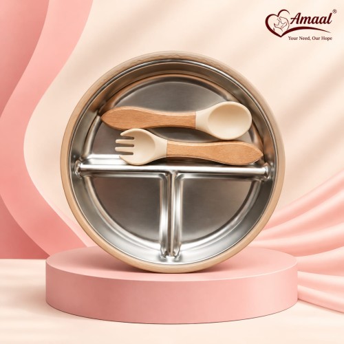Baby Silicone and Stainless Steel Divided Plate Set