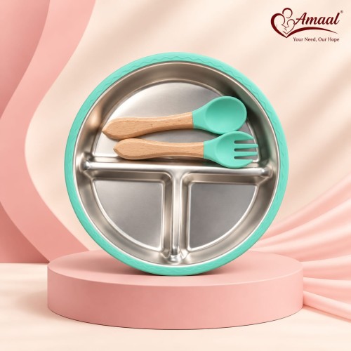 Baby Silicone and Stainless Steel Divided Plate Set