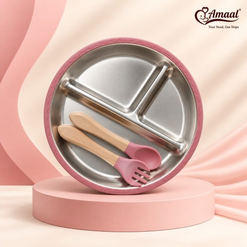 Baby Silicone and Stainless Steel Divided Plate Set