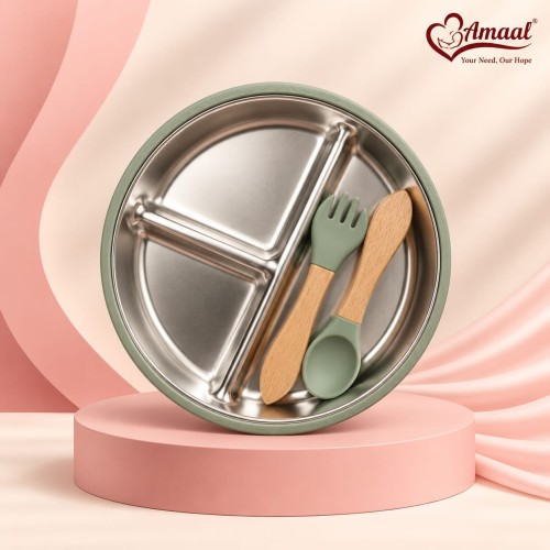 Baby Silicone and Stainless Steel Divided Plate Set