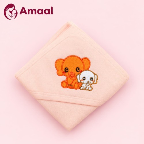 Baby Hooded Towel with Cute Elephant Embroidery – Light Pink