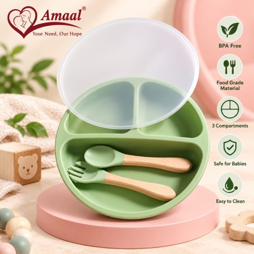 Baby Silicone Suction Plate with Spoon (3 Compartments)