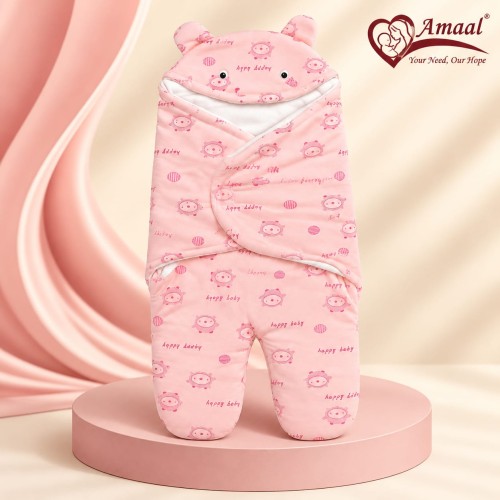 Baby Swaddle Wrap – Pink Happy Baby Printed Hooded Swaddle