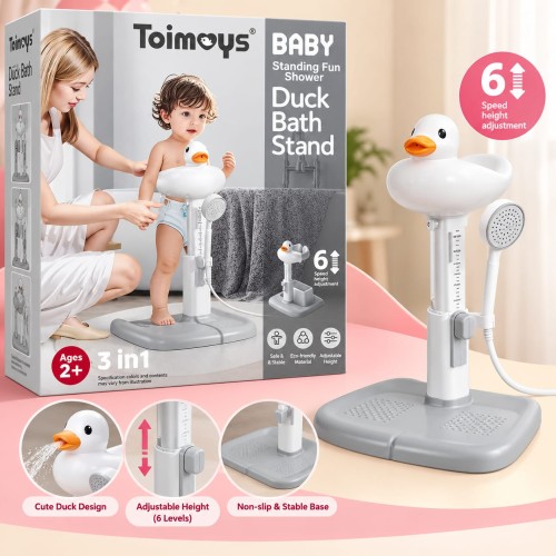3-in-1 Baby Duck Bath Shower Stand – Adjustable Height Kids Shower Set