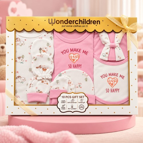 Wonderchildren Newborn Baby Gift Set – 10 Pieces Cotton Baby Clothing