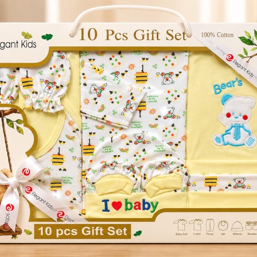 Kids 10 Pcs Newborn Baby Gift Set – 100% Cotton Baby Clothing