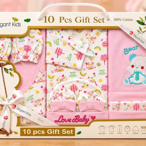 Kids 10 Pcs Newborn Baby Gift Set – 100% Cotton Baby Clothing