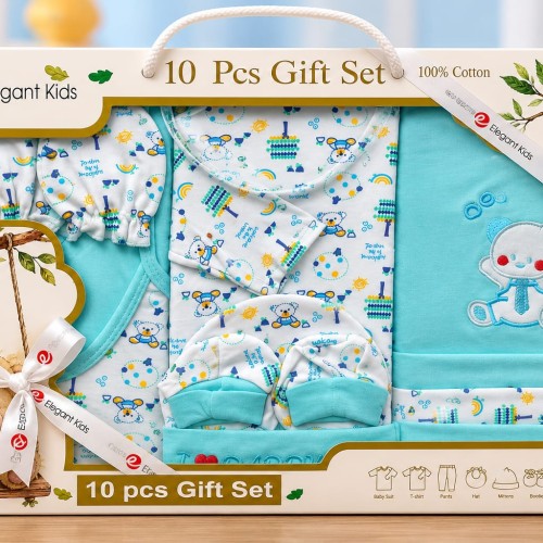 Kids 10 Pcs Newborn Baby Gift Set – 100% Cotton Baby Clothing