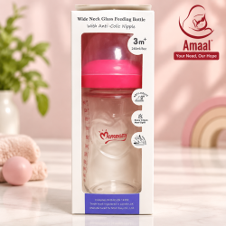 Momeasy Wide Neck Glass Feeding Bottle with Anti-Colic Nipple – 240 ml