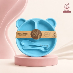 Baby Bear Wheat Fiber Divided Feeding Plate Set with Spoon