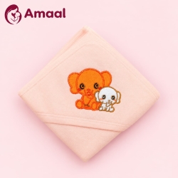 Baby Hooded Towel with Cute Elephant Embroidery – Light Pink