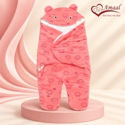 Baby Swaddle Wrap – Pink Happy Baby Printed Hooded Swaddle
